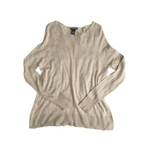 Chelsea & Theodore Womens Cashmere Blend Fringed Scoop Neck Sweater Beige Small